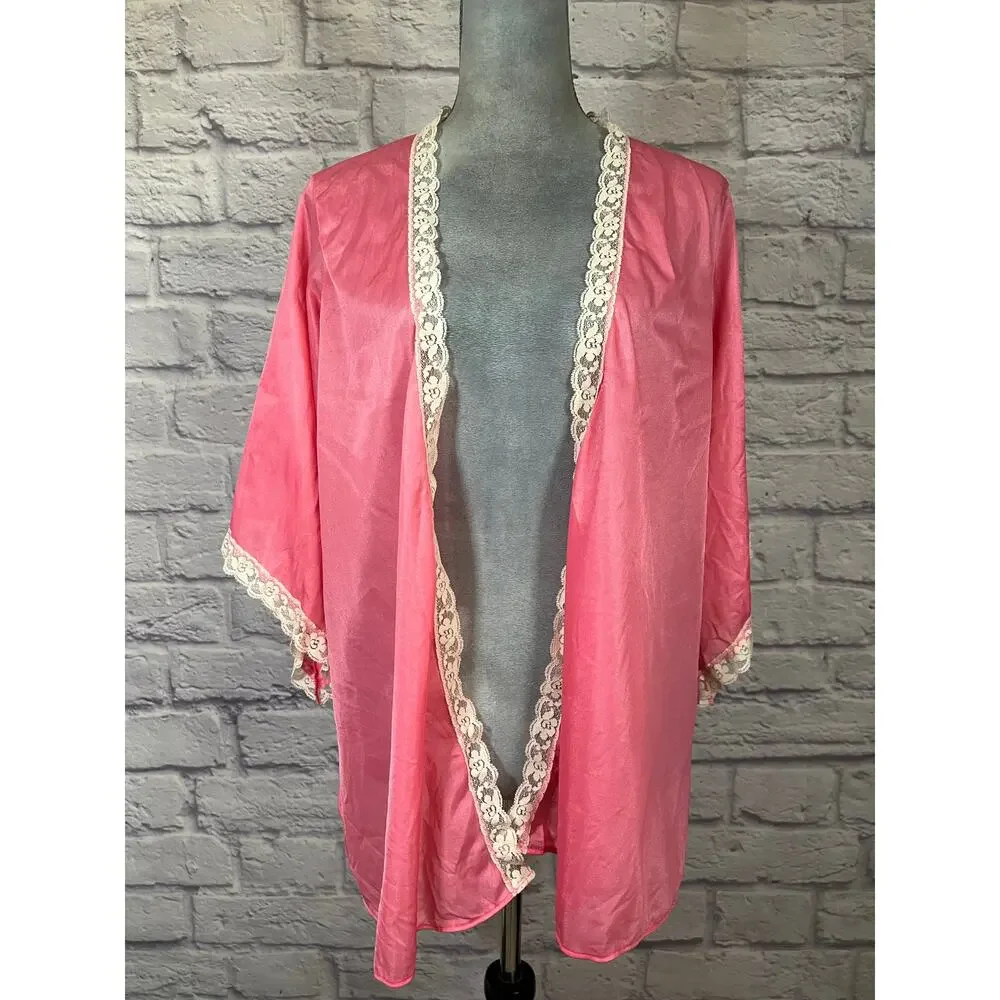 Vintage Pink Nylon and Lace House Jacket